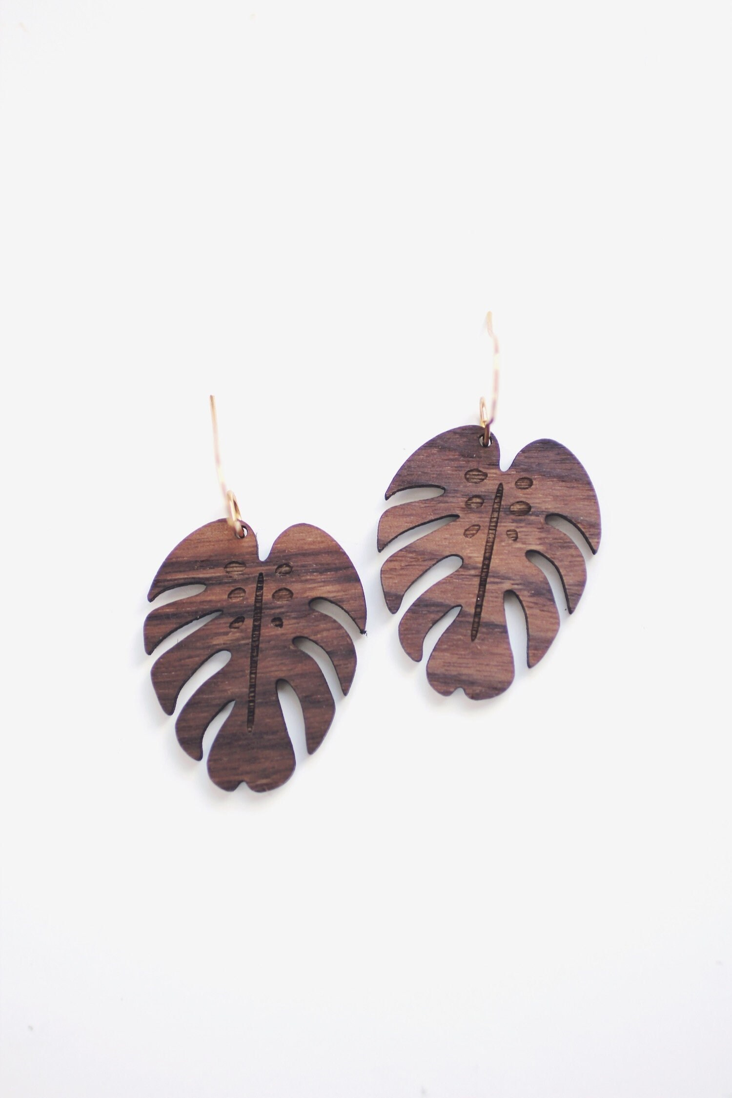 Monstera Leaf Wood Earrings | Leaf Earrings | Plant Earrings | Minimalist Earrings | Modern Jewelry | Wood Earrings