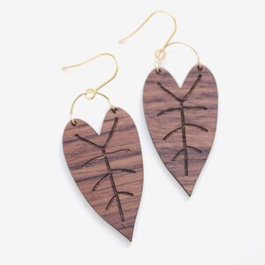 Heart Leaf Wood Earrings Leaf Earrings Minimalist Earrings Modern Jewelry Wood Earrings Plant Jewelry image 2