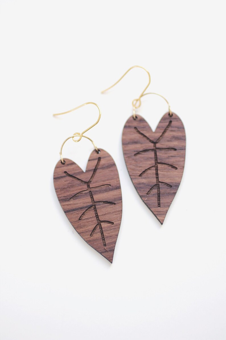 Heart Leaf Wood Earrings Leaf Earrings Minimalist Earrings Modern Jewelry Wood Earrings Plant Jewelry image 2