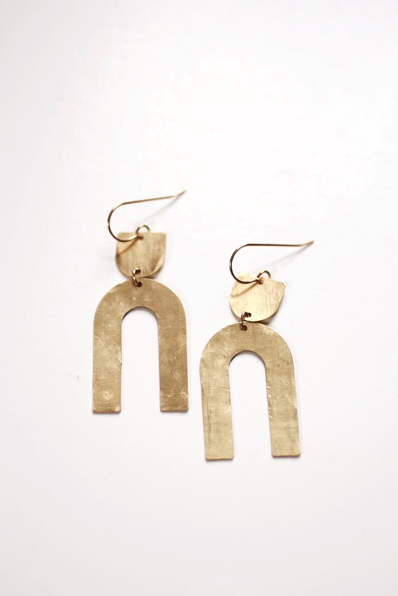 Geo Tab Arch Earrings Shape Arch Earrings Geometric Earrings Minimalist Earrings Modern Jewelry Brass Earrings Hammered image 2