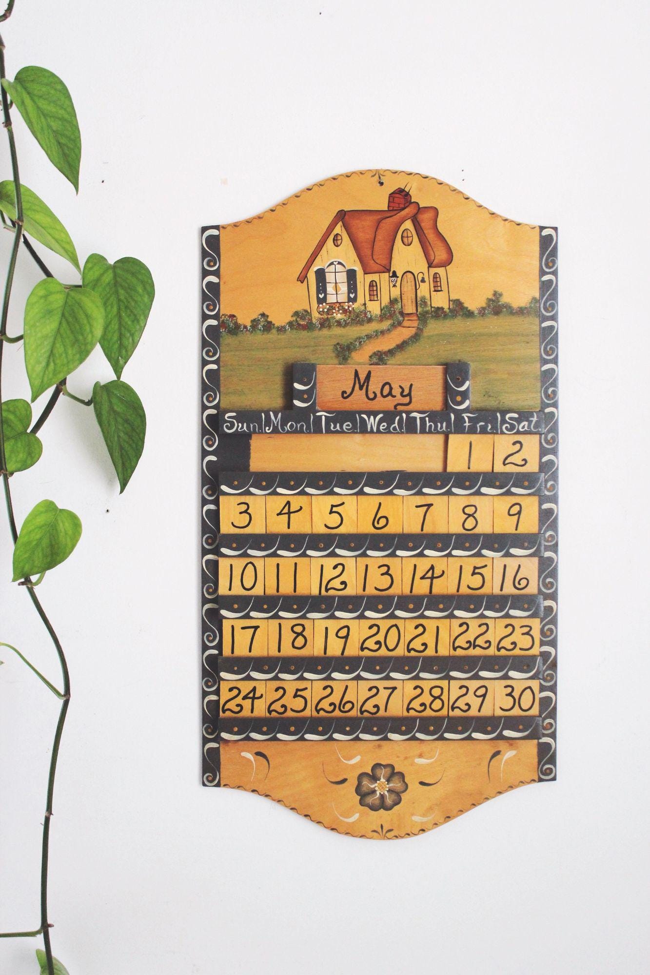Vintage wooden perpetual calendar - Etsy 日本