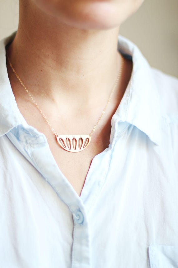 Midcentury Lotus Bowl Necklace Brass Necklace 14k Gold Etsy