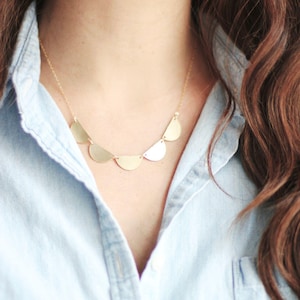 Scalloped Half Moon Necklace | Semicircle Necklace | Half Circle Necklace | Scalloped Necklace | Brass Necklace | Geometric Necklace | Gold