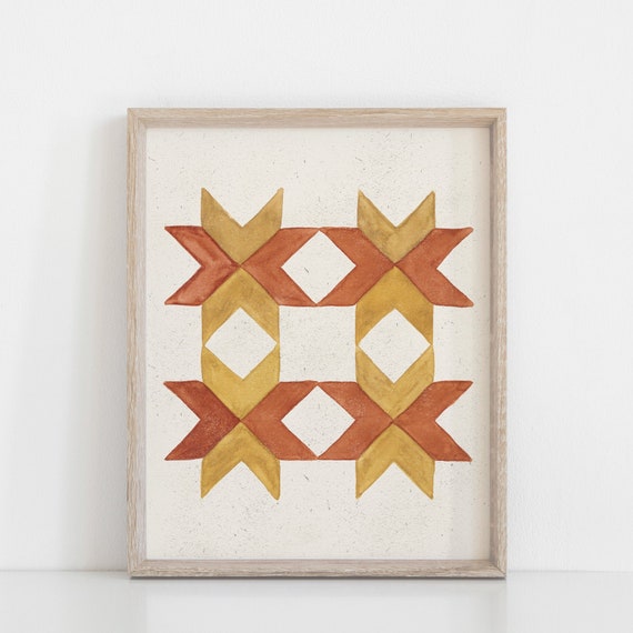 Watercolor Chevron Quilt Wall Art Print Rust Mustard | Etsy
