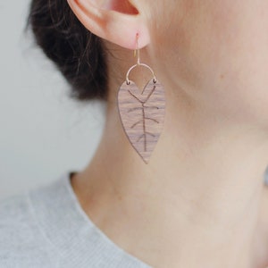 Heart Leaf Wood Earrings Leaf Earrings Minimalist Earrings Modern Jewelry Wood Earrings Plant Jewelry image 3