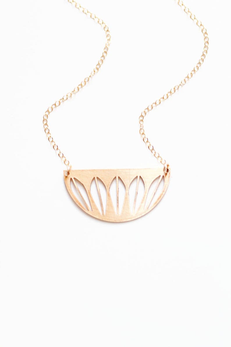 Midcentury Lotus Bowl Necklace Brass Necklace 14k Gold Etsy