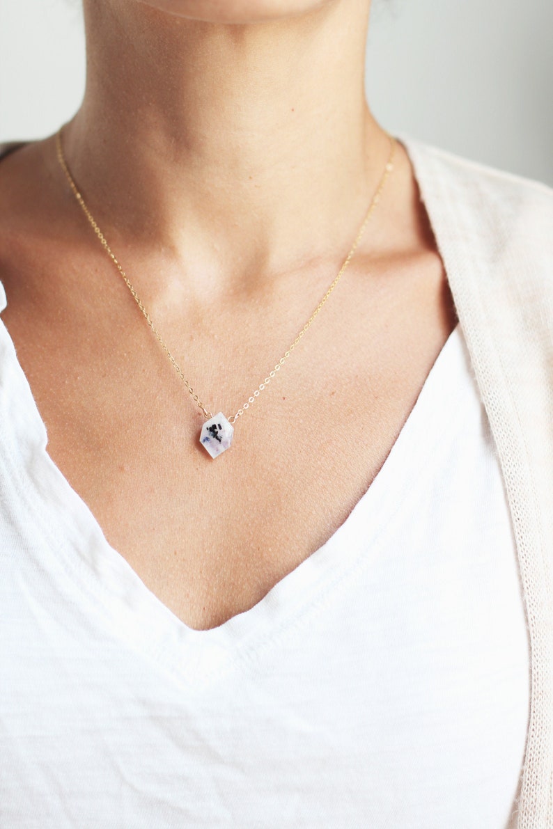 Hexagon Moonstone Necklace Moonstone Jewelry 14k Gold Fill Necklace Sterling Silver Gemstone Necklace Stone Necklace image 1