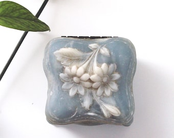 Vintage Incolay Stone Jewelry Box Art Trinket U.S.A. Floral Pink