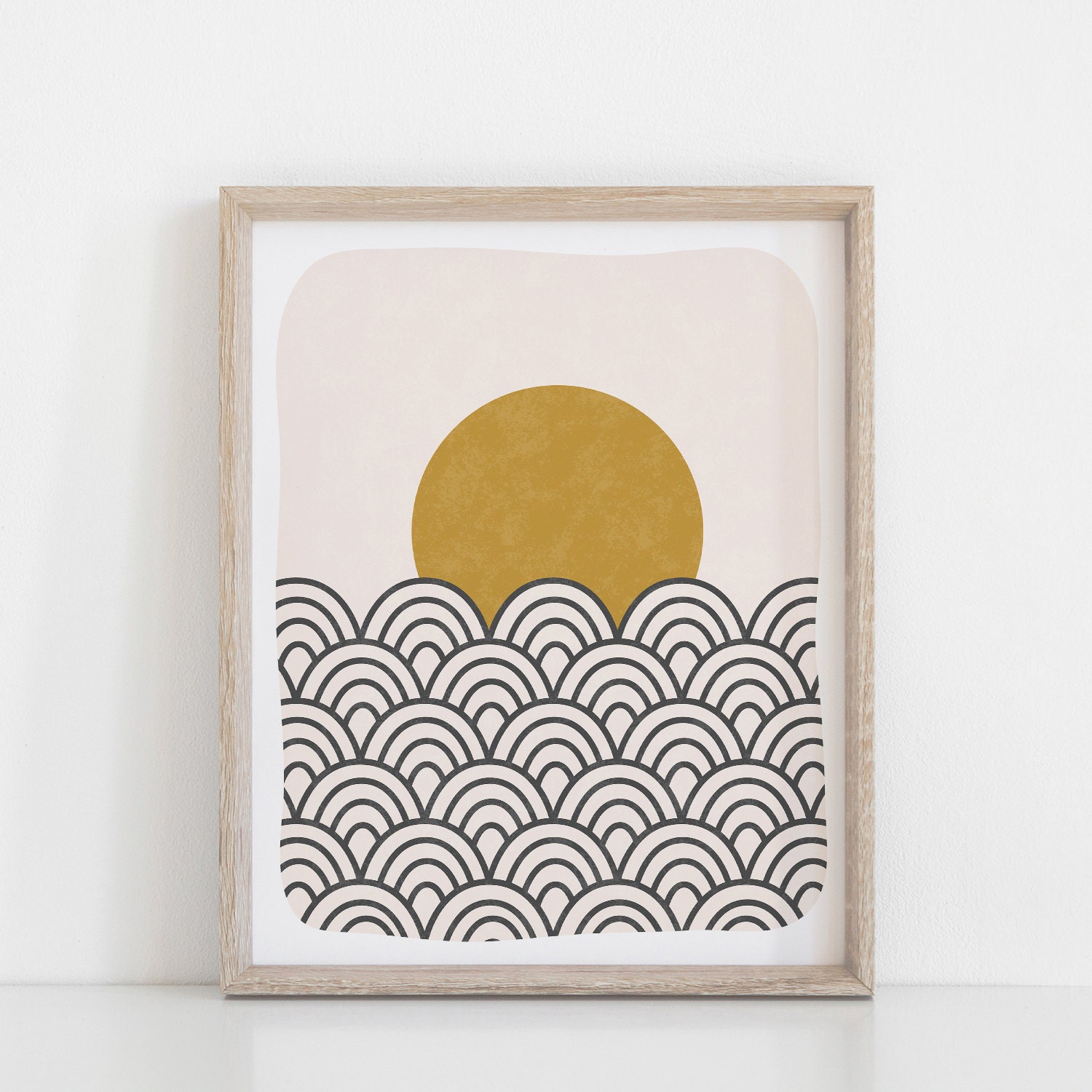 Waves & Sun Art Print Black Ochre Waves Art Sun Art - Etsy