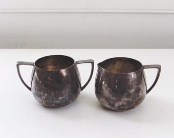 Vintage Silver Plated Cream and Sugar Set - Nobility Plate Quadruple Plate - Mid Century Modern