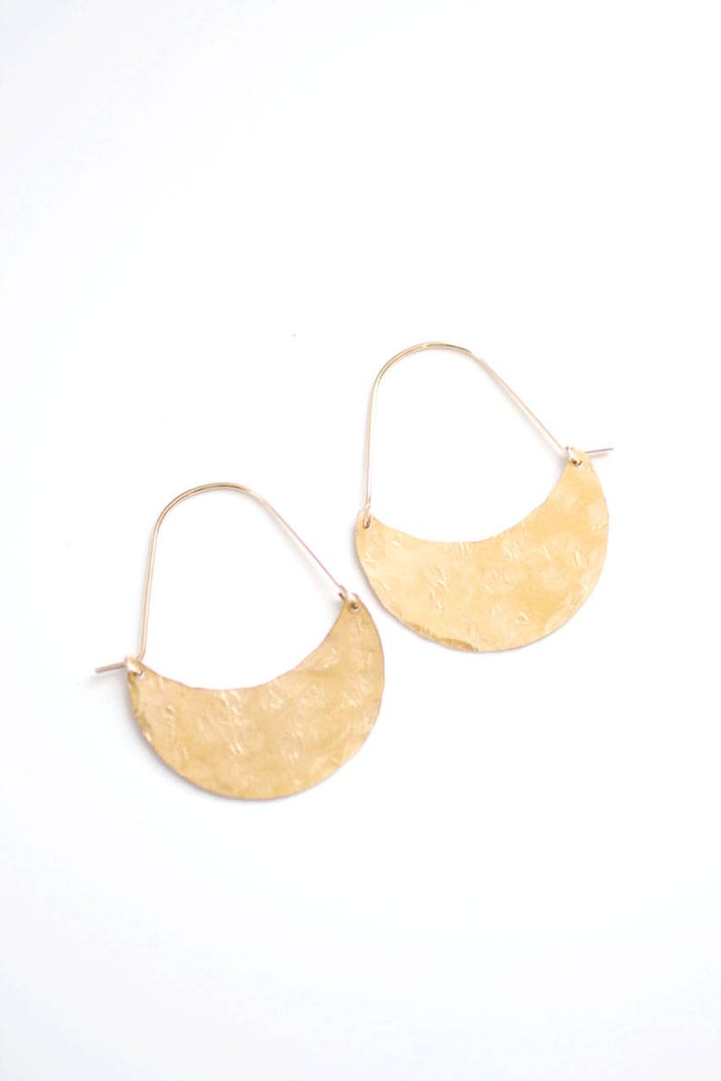 Crescent Hoop Earrings Crescent Moon Earrings Crescent Earrings Moon Earrings Brass Earrings Gold Hoops Sterling Silver Hoops image 2