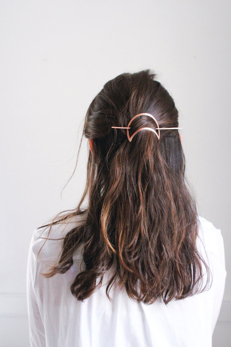 Crescent Moon Hair Pin Brass Hair Clip Copper Hair Slide Hair Barrette Hair Accessories Copper Hair Clip Silver Hair Slide image 1