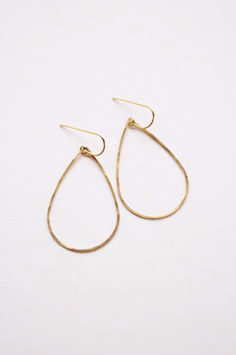 Minimalist Hammered Tear Drop Earrings Tear Drop Earrings Dangle Earrings Minimalist Earrings Modern Jewelry Brass Earrings image 1