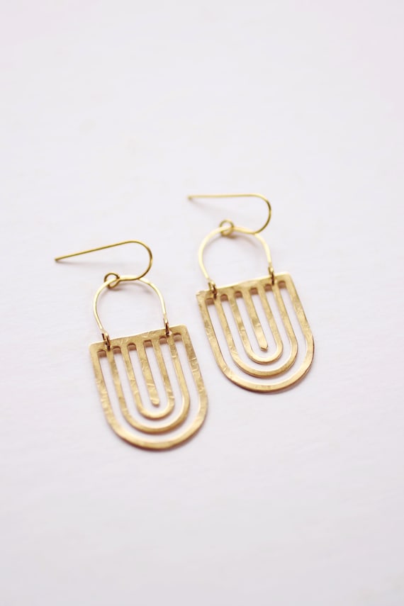 Rainbow Tab Arch Earrings | Drop Earrings | Hammered Earrings | Minimalist Earrings | Rainbow Earrings | Modern Jewelry | Brass Earrings