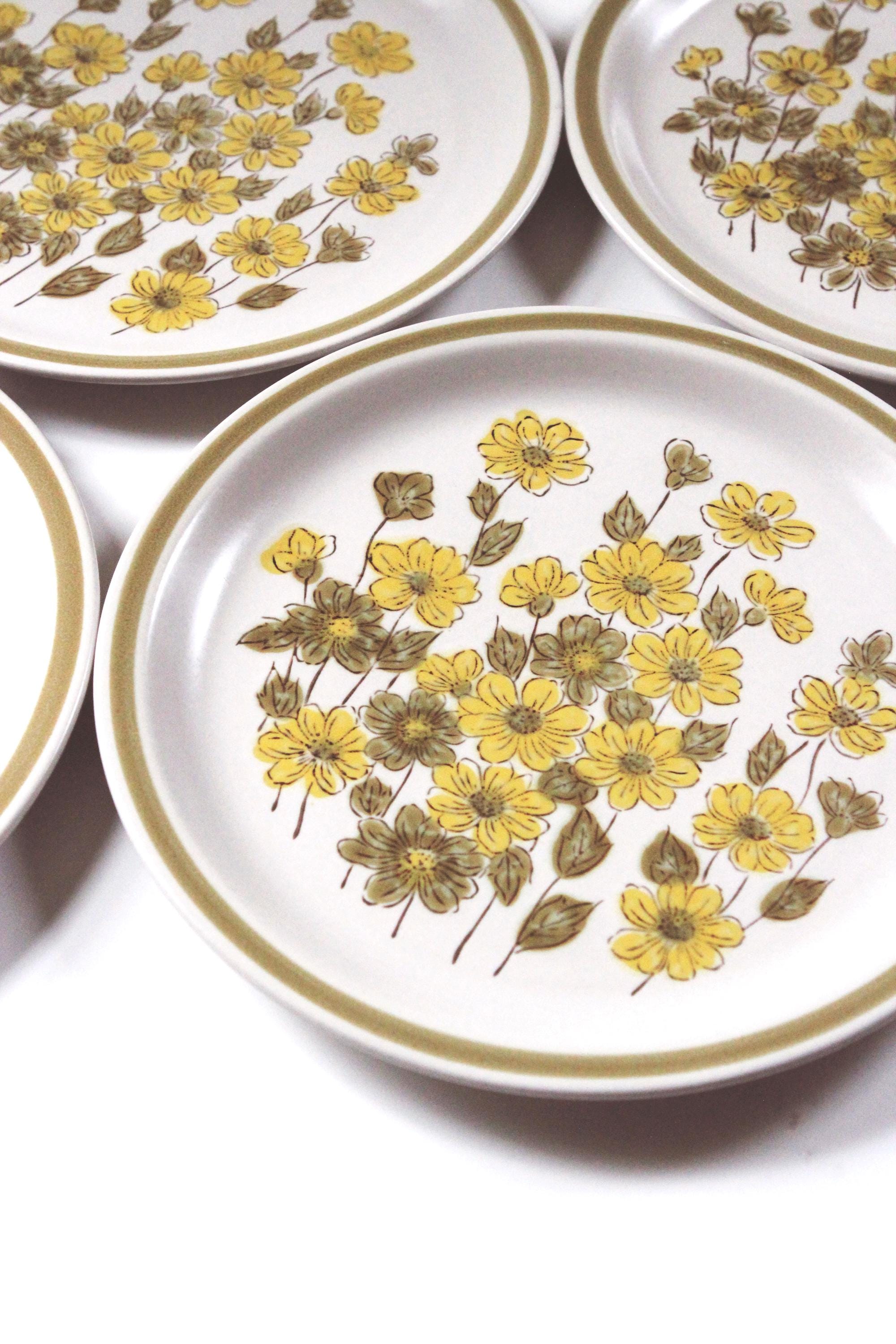 Vintage Plate With Flowers - Japanese Stoneware | Vintage Plate Set ...