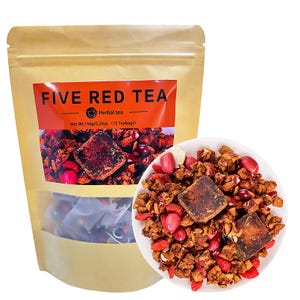 Five Red Tea, Brown Sugar, Red Dates, Peanuts, Red Beans, Wolfberry Blend Chinese Herbal Tea 150g/5.29oz, 15 Teabags