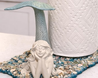 Mermaid Tail Paper Towel Holder Coastal Beach Kitchen Decor Ocean Resin Countertop Stand