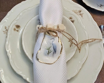 Oyster Shell Napkin Rings, Heron 6 designs in one Set of 6