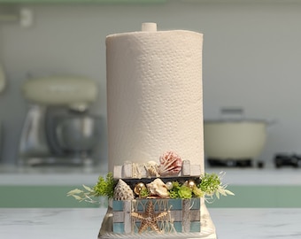 Handmade Coastal Sea Chest Paper Towel Holder: Beach Decor Kitchen Towel
