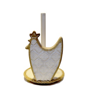 Abstract Chicken on resin over wood base Paper Towel Holder, paper holder, kitchen towel, holder image 1