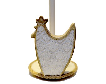 Abstract Chicken on resin over wood base Paper Towel Holder, paper holder, kitchen towel, holder