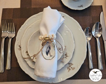 Oyster Shell Napkin Rings, Heron 3 designs in one Set of 6