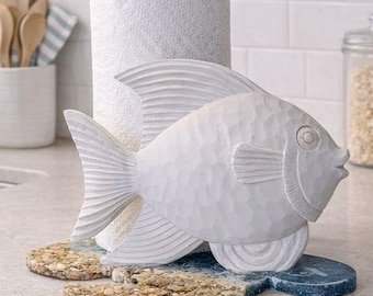 Handmade Sea Turtle & Fish Paper Towel Holder, Coastal Kitchen Art