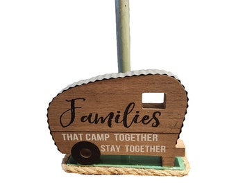 Happy Campers, Family Campers paper towel holder, wood base, paper holder, kitchen towel, holder