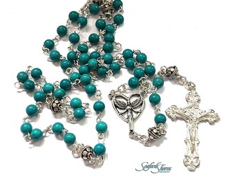 Turquoise and sterling silver Rosary, 22 inches