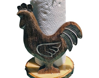 Wooden Chicken Paper Towel Holder, resin base, Paper Towel Holder