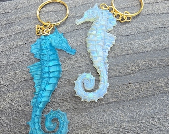 Handmade Seahorse 2 1/2" Hand-Painted Resin Keychain