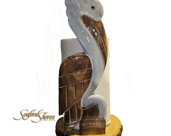 Very Tall Wooden Pelican Paper Towel Holder