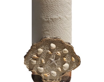 Carved Wood Shell Paper Towel Holder