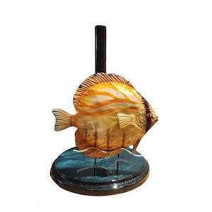 Metal Coastal Orange Fish paper towel holder, Blue resin base, paper holder, kitchen towel, holder