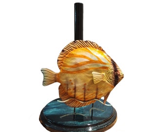 Metal Coastal Orange Fish paper towel holder, Blue resin base, paper holder, kitchen towel, holder