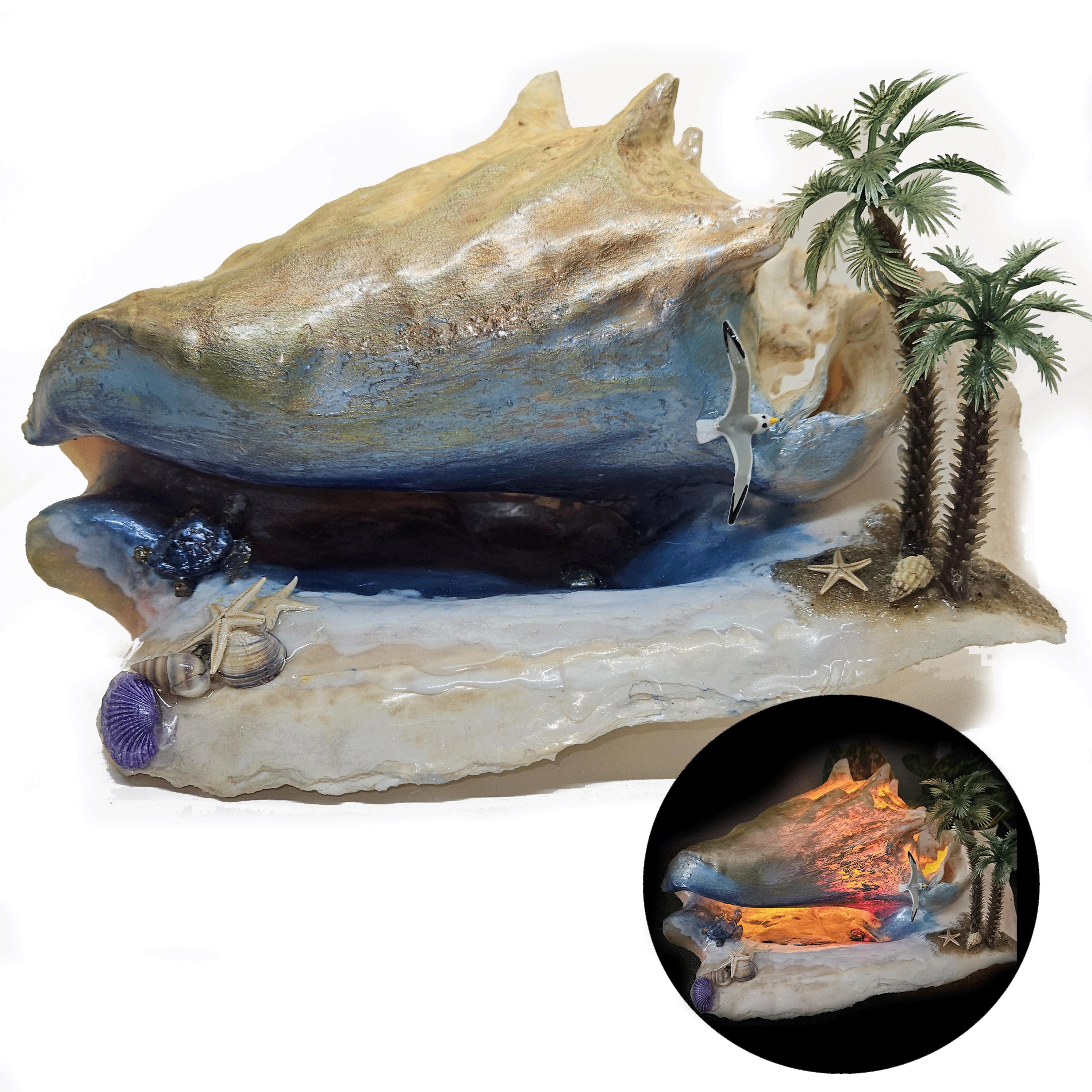 Turtle Shell Conk Hand-painted Conch Shell Beach Scene With Turtle & LED Lights - Etsy