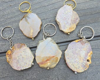 Handmade Natural Jasper Slab Keychain | Smooth Glossy Finish | 2"-2.25"