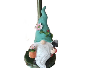 Gnome on resin covered Bamboo Leaf base Paper Towel Holder, paper holder, kitchen towel, holder