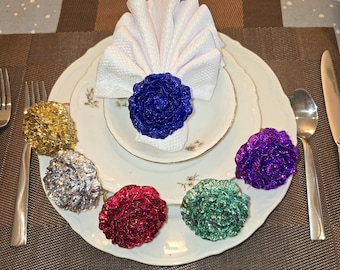 Handmade Multicolor Foil-covered Flower Napkin Holders, set of 6