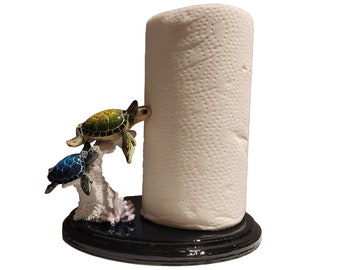 Handmade Sea Turtle Paper Towel Holder: Resin Coral Kitchen Decor