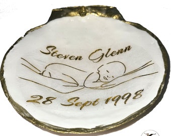 Personalized Large 4.5 - 5" scallop shell Custom Birth Commemoration