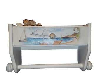 Handmade Coastal Wall Mount decorative paper towel holder, wood Kitchen/Bathroom Decor