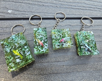 Handmade Ocean Waves Resin Keychain: York River Sand & Stone, Tiny Fish