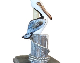 Carved Wooden Pelican Paper Towel Holder, wood base in resin
