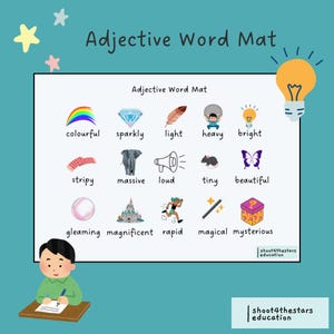 Esterilla visual de adjetivos para niños/Herramienta divertida/educativa/vocabulario/escritura creativa/recurso didáctico/apta para dislexia/aprendizaje en casa