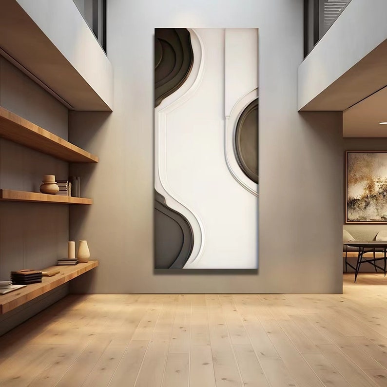 Image showcasing Black and White Abstract Wooden Wall Hangings, Modern Textured Wall Art ...