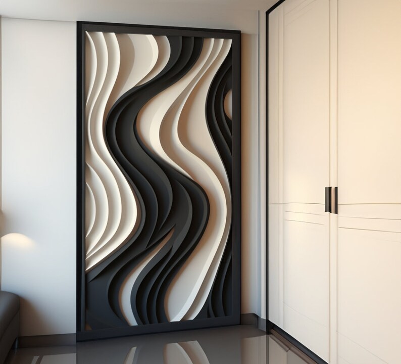 Large Black and White Textured Wave Wall Hangings Modern Abstract Art