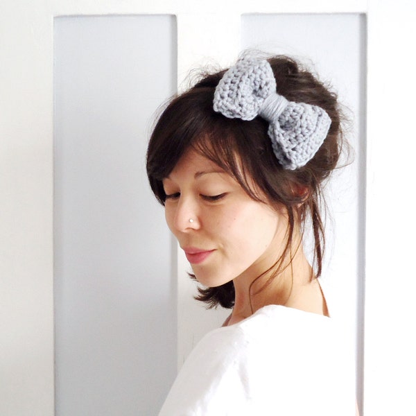 SALE Crochet Bow Hair Band Dove Grey