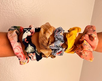 7-Pack Hand Made Scrunchies for Women – Soft Hair Ties Set for Ponytails | Floral,Cotton | Gifts for Her & Festival Accessories