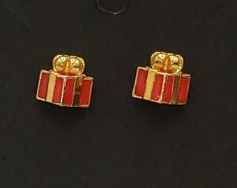 Vintage Avon gold rote Emaille Weihnachtsgeschenk Ohrringe